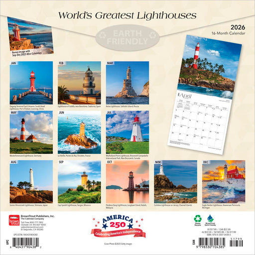 World's Greatest Lighthouses 2026 Square Wall Calendar