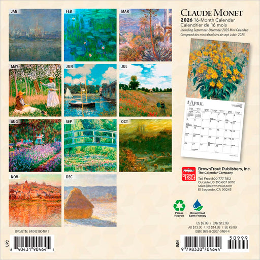 Monet Claude 2026 Mini Wall Calendar