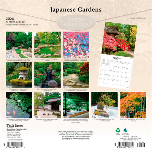 Japanese Gardens 2026 Square Wall Calendar