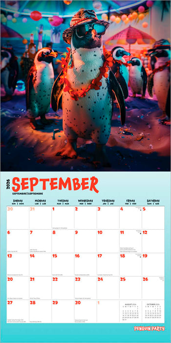 Penguin Party 2026 Square Wall Calendar