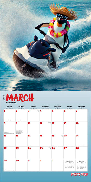 Penguin Party 2026 Square Wall Calendar
