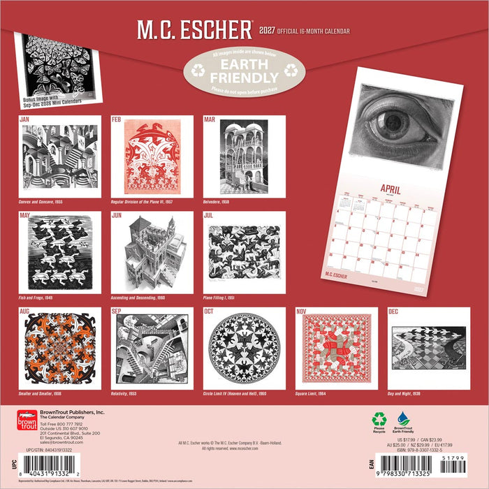 M C Escher 2027 Square Wall Calendar