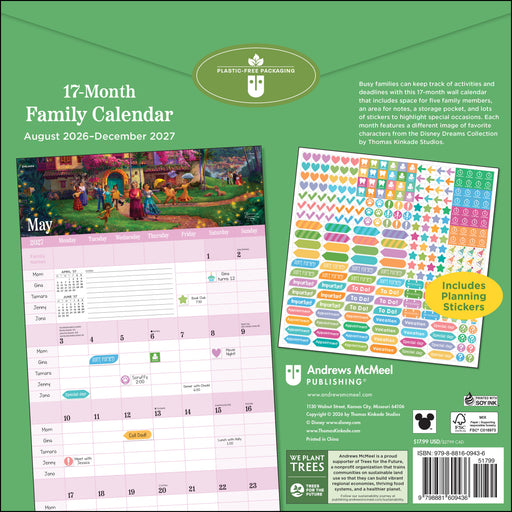 Disney Dreams Family Thomas Kinkade 2027 Square Wall Calendar