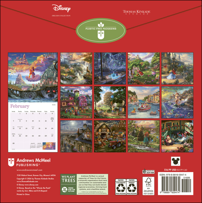 Disney Dreams Thomas Kinkade 2027 Square Wall Calendar