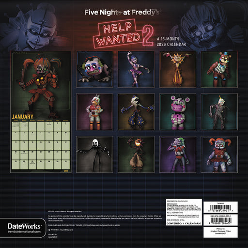 Five Nights at Freddy 2026 Square Wall Calendar