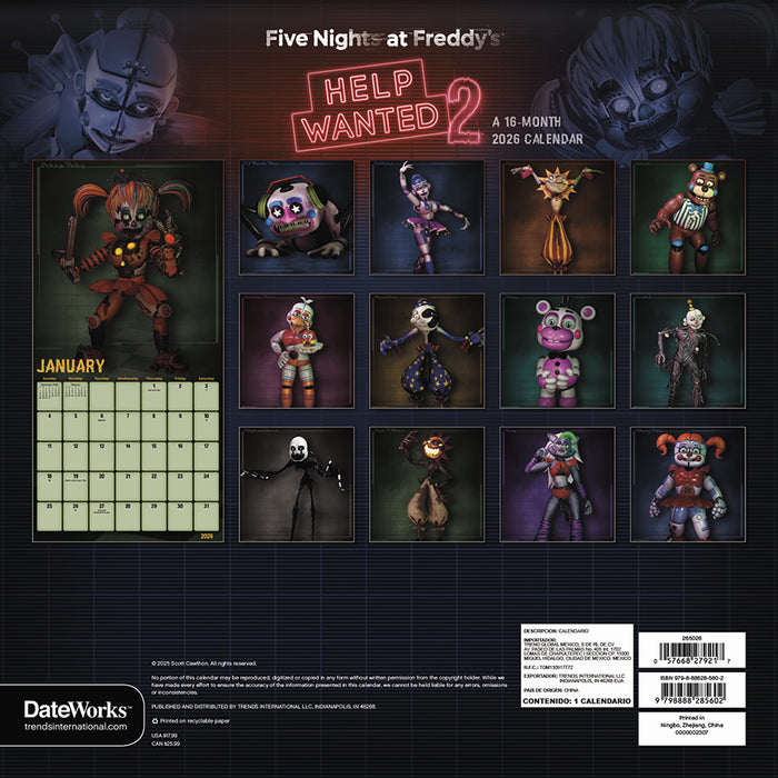 Five Nights at Freddy 2026 Square Wall Calendar