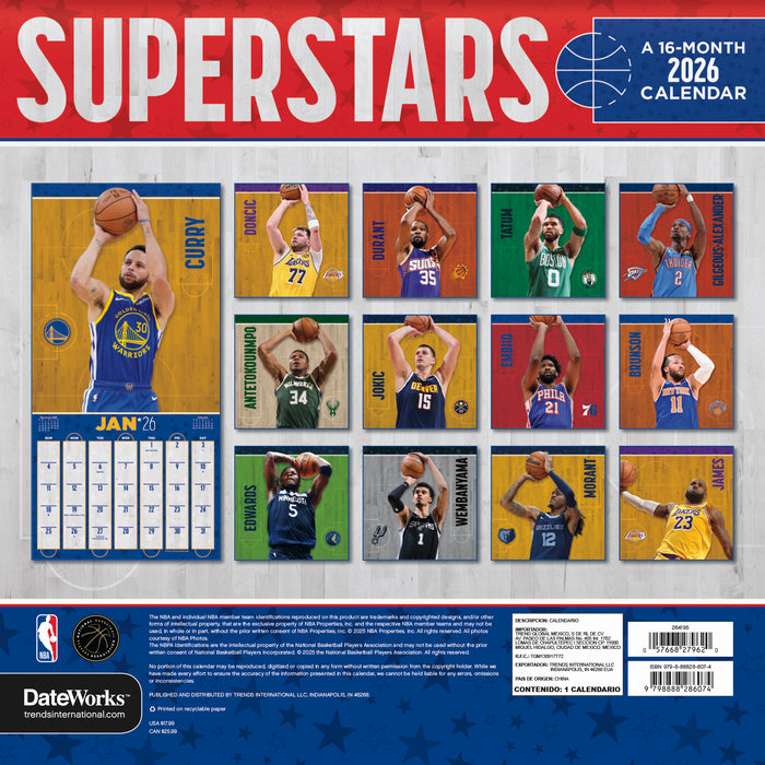 NBA Superstars 2026 Square Wall Calendar
