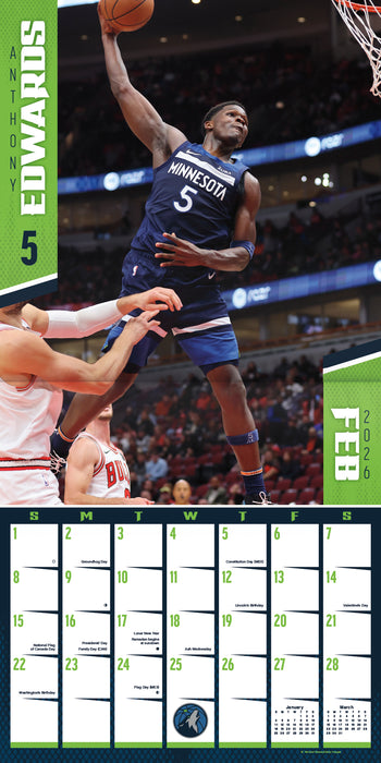 NBA Dunks 2026 Square Wall Calendar