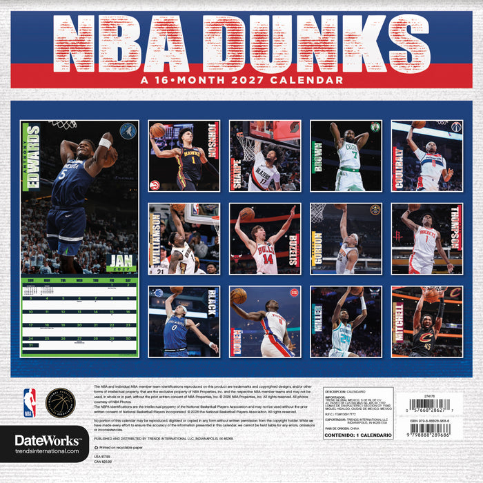 NBA Dunks 2027 Square Wall Calendar