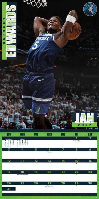 NBA Dunks 2027 Square Wall Calendar