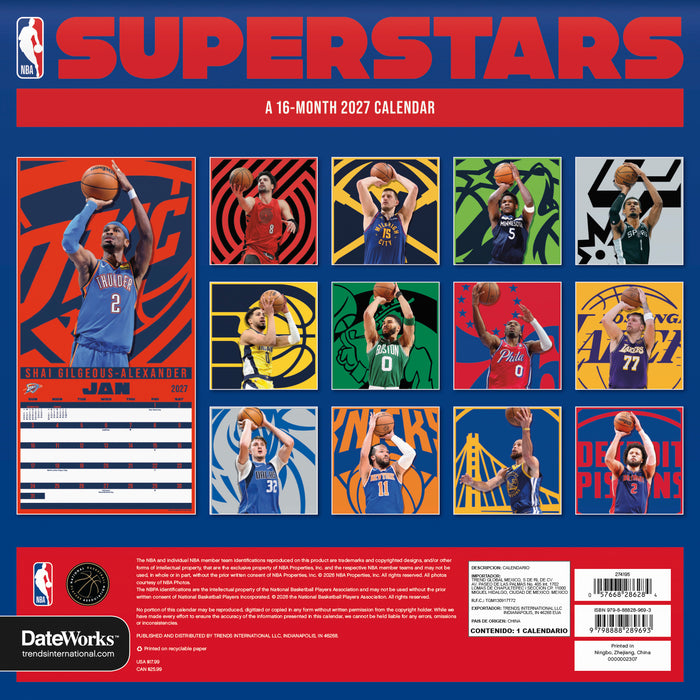 NBA Superstars 2027 Square Wall Calendar
