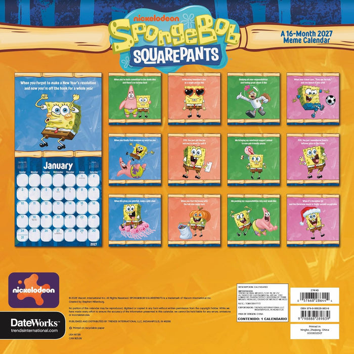 Spongebob 2027 Square Wall Calendar