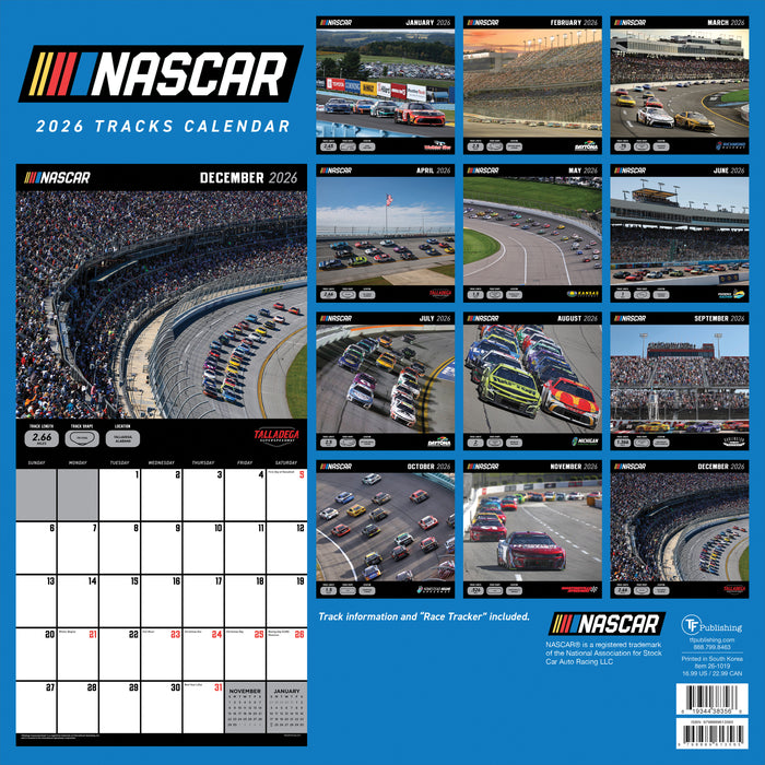Nascar Tracks 2026 Square Wall Calendar