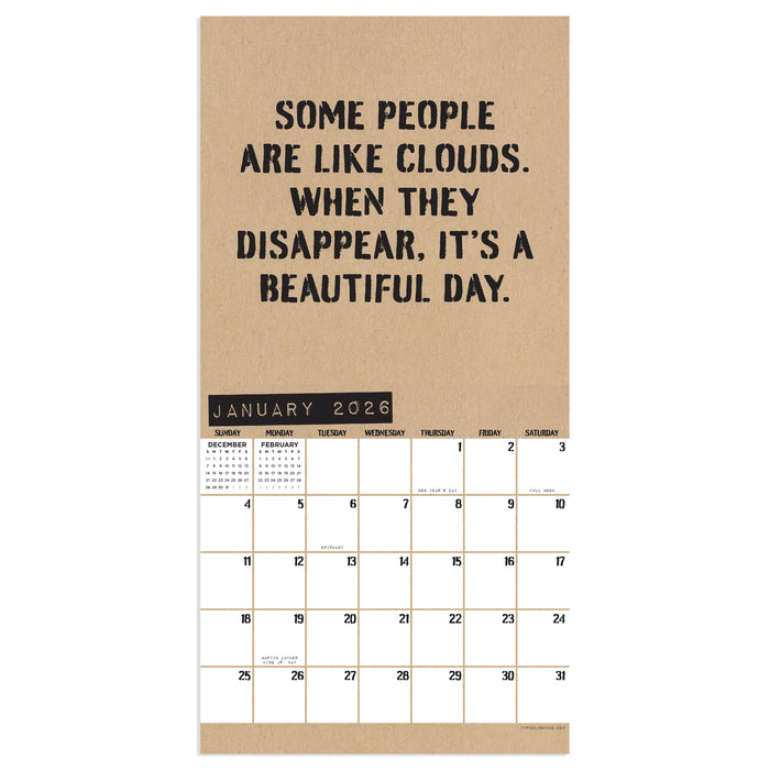 Anti Affirmations and Sarcasm 2026 Mini Wall Calendar