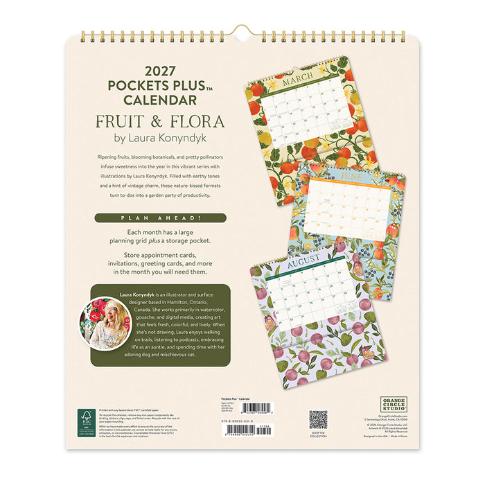 Fruit & Flora Pockets Plus 2027 Large Wall Calendar
