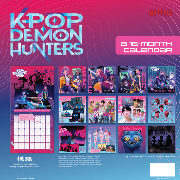 K Pop Demon Hunters 2026 Square Wall Calendar