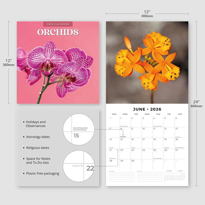 2026 Orchids Wall Calendar